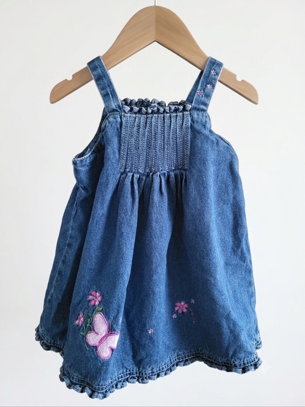 24m Denim Dress with Pink Embroidery